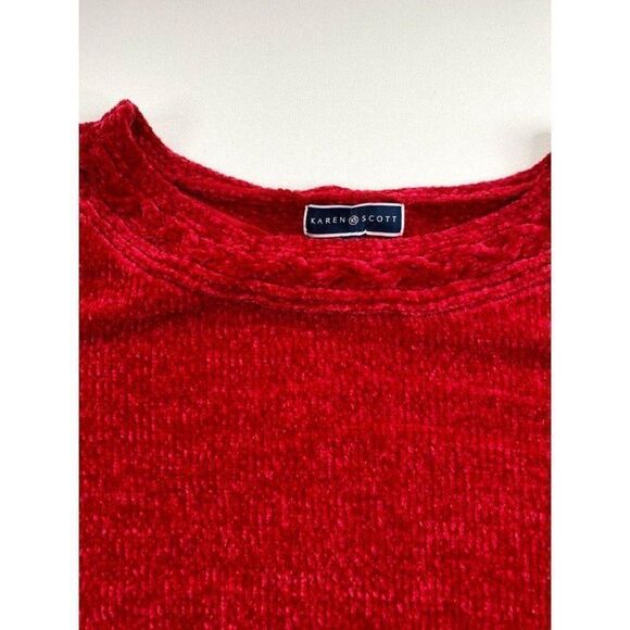 Karen Scott Sweater Top 1X Plus Red Soft Chenille - Picture 4 of 7